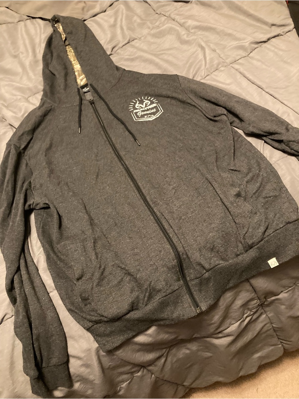 Realtree Dark Gray Zip-Up Hoodie with Camo Lining